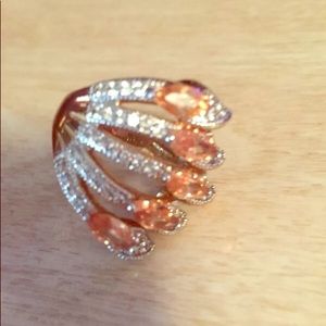 Champagne & clear CZ fan ring, sz 9 18k gp